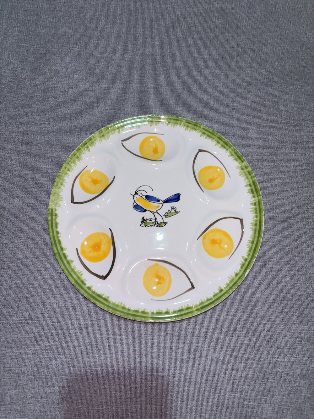 Gien France Decorative Round Ceramic Plate Bird
Floral Green Rim White Yellow
